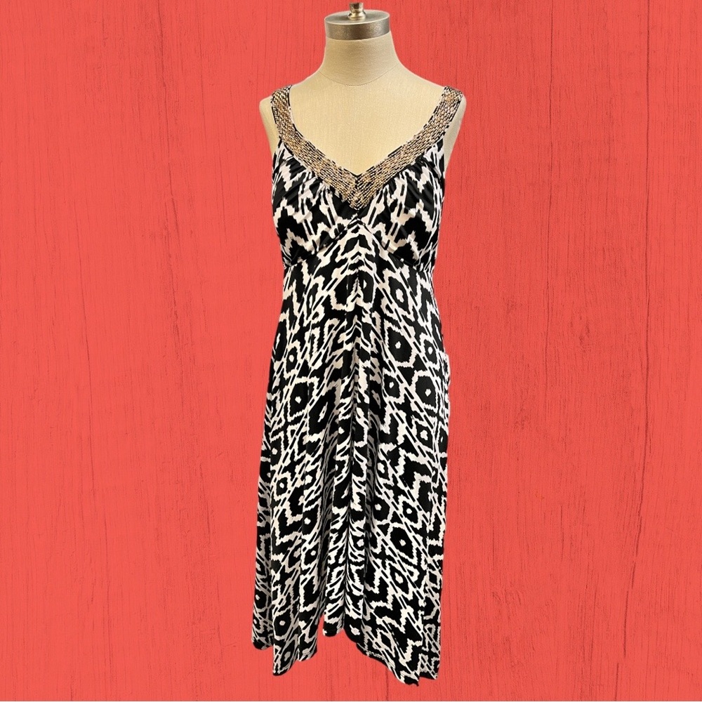 EUC INC Brand Jersey B/W Beaded Halter Dress- Size XL- Petite